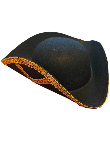 Tricorne noir avec contours brodés pour costume marquis ou navigateur
