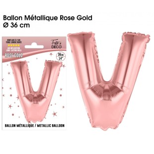 Ballon lettre V rose gold 36cm pour écrire un texte original