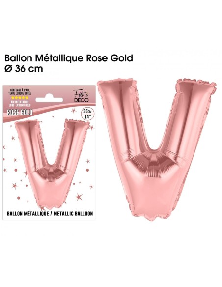 Ballon lettre V rose gold 36cm pour écrire un texte original