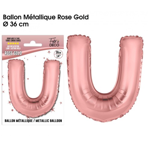 Ballon lettre U rose gold 36cm pour écrire un texte original