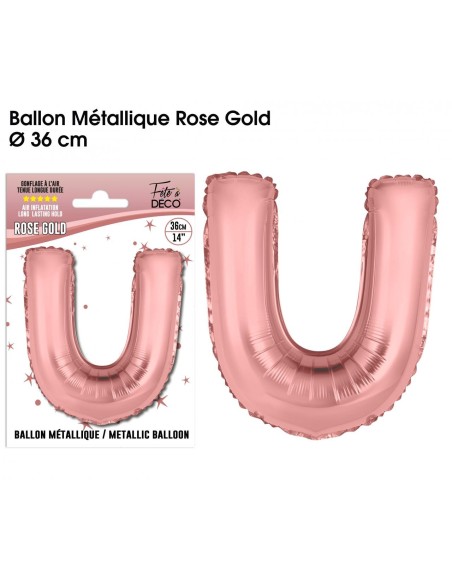 Ballon lettre U rose gold 36cm pour écrire un texte original
