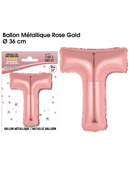 Ballon lettre T rose gold 36cm pour écrire un texte original