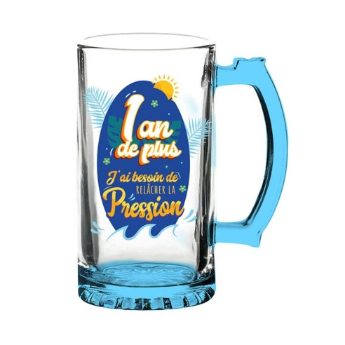 Chope de bière anniversaire 1 an de plus bleu