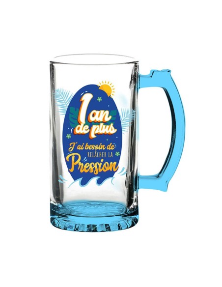 Chope de bière anniversaire 1 an de plus bleu