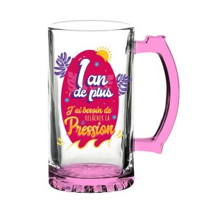 Chope de bière anniversaire 1 an de plus fuchsia