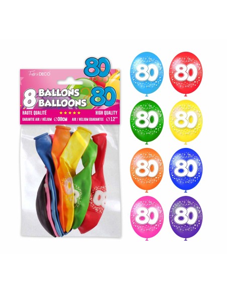 8 ballons 80 ans pour décoration anniversaire adulte