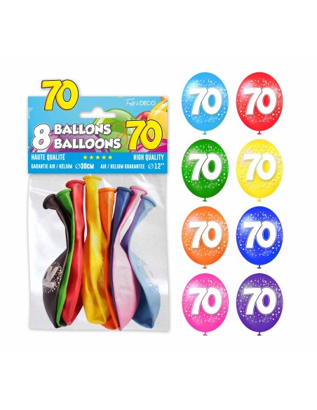 8 ballons 70 ans pour décoration anniversaire adulte