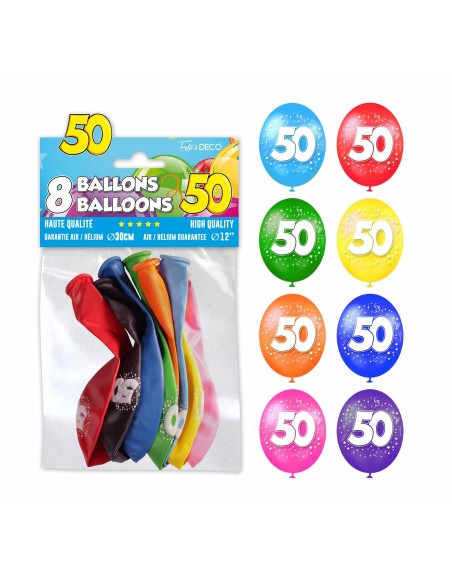 8 ballons 50 ans pour décoration anniversaire adulte