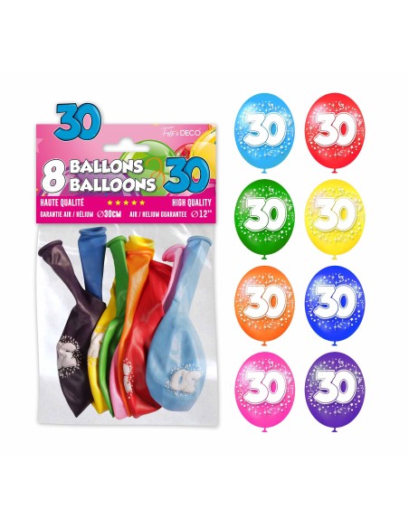 8 ballons 30 ans pour décoration anniversaire adulte