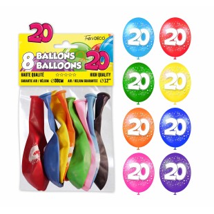 8 ballons 20 ans pour décoration anniversaire adulte