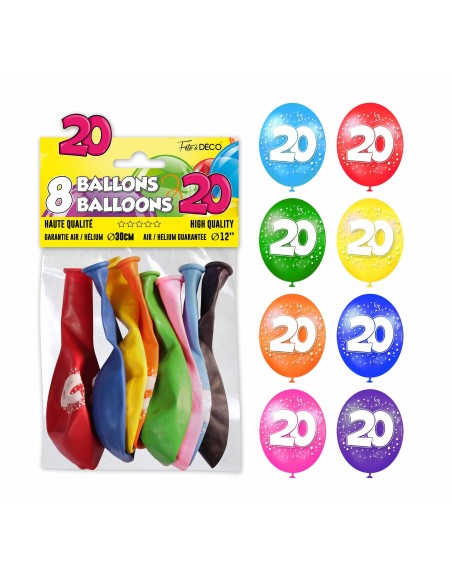 8 ballons 20 ans pour décoration anniversaire adulte