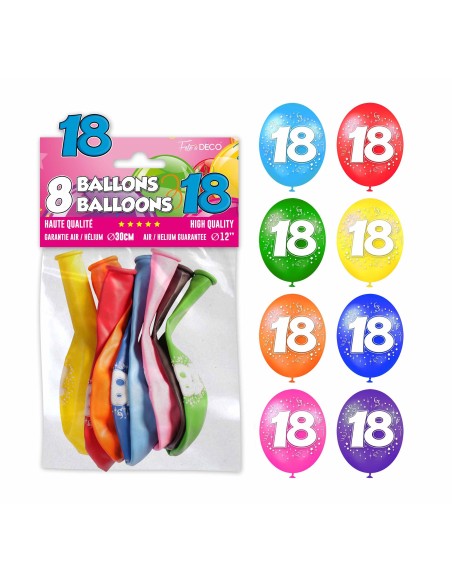 8 ballons 18 ans pour décoration anniversaire adulte