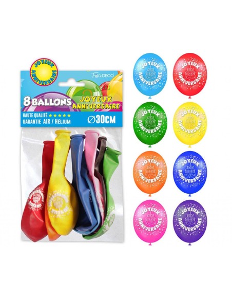 8 ballons Joyeux Anniversaire pour décoration de salle
