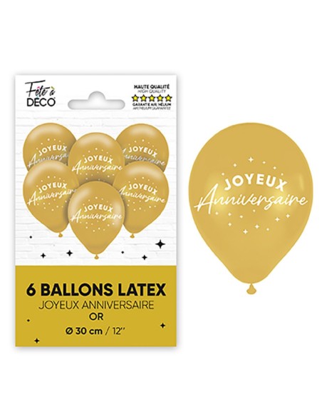 6 ballons Joyeux Anniversaire couleur or pour décoration de salle