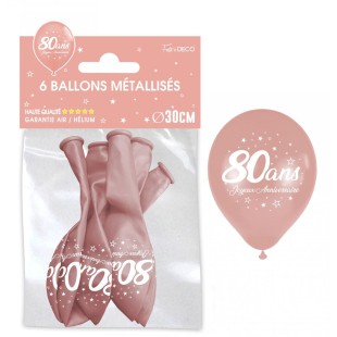 6 ballons 80 ans couleur rose gold pour décoration anniversaire adulte