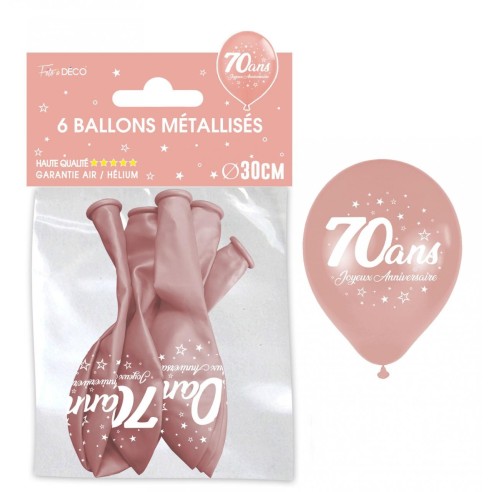 6 ballons 70 ans couleur rose gold pour décoration anniversaire adulte