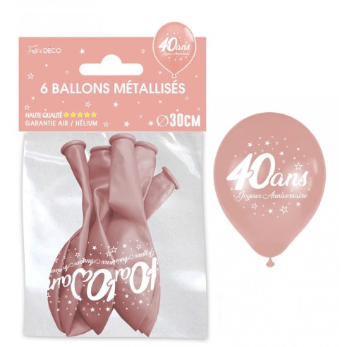6 ballons 40 ans couleur rose gold pour décoration anniversaire adulte