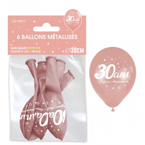6 ballons 30 ans couleur rose gold pour décoration anniversaire adulte