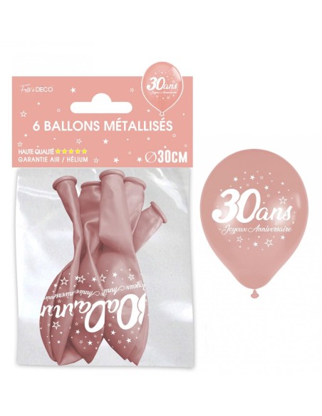 6 ballons 30 ans couleur rose gold pour décoration anniversaire adulte