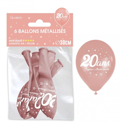 6 ballons 20 ans couleur rose gold pour décoration anniversaire adulte