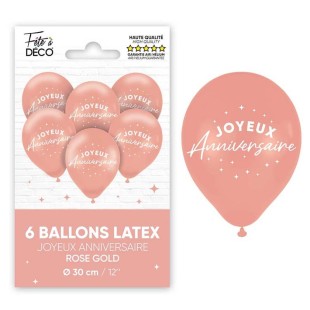 6 ballons Joyeux Anniversaire couleur rose gold pour décoration de salle