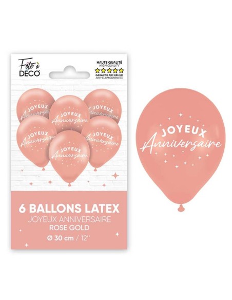 6 ballons Joyeux Anniversaire couleur rose gold pour décoration de salle