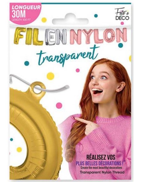 Fil nylon transparent 30m pour fixer et attacher ballons de fête