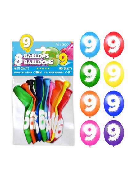 8 ballons chiffre 9 pour décoration anniversaire enfant