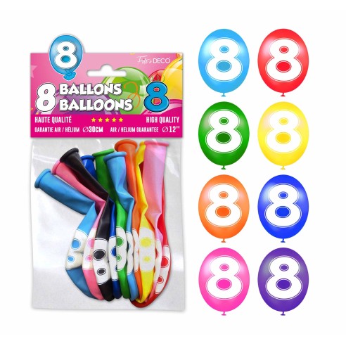 8 ballons chiffre 8 pour décoration anniversaire enfant