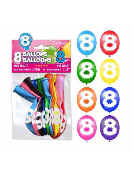 8 ballons chiffre 8 pour décoration anniversaire enfant