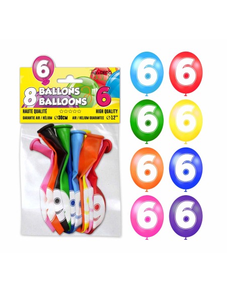 8 ballons chiffre 6 pour décoration anniversaire enfant