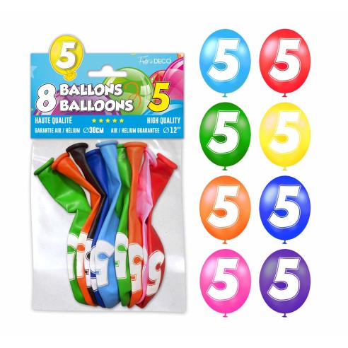 8 ballons chiffre 5 pour décoration anniversaire enfant