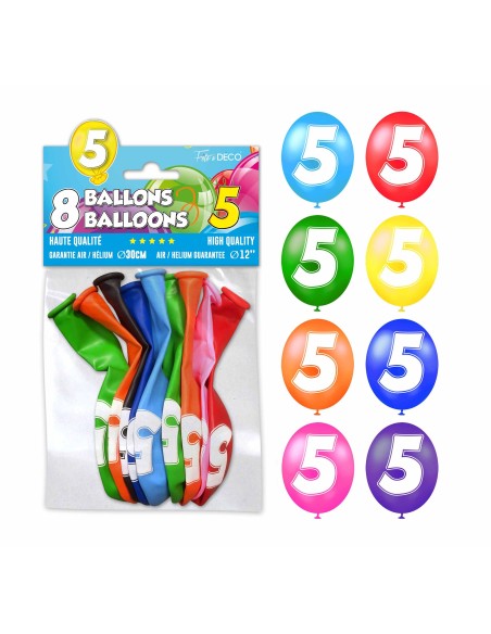 8 ballons chiffre 5 pour décoration anniversaire enfant