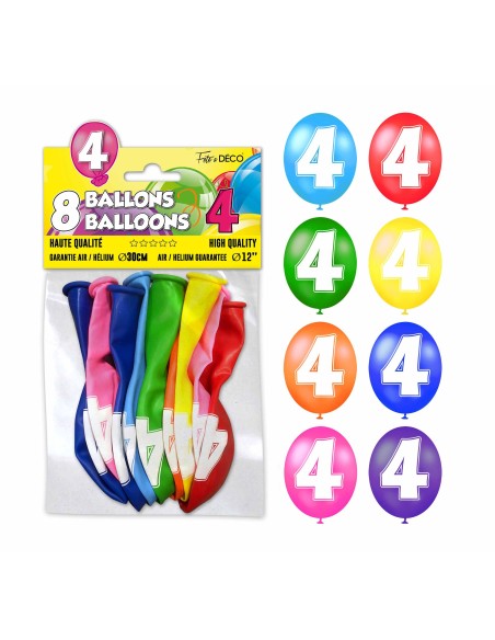 8 ballons chiffre 4 pour décoration anniversaire enfant