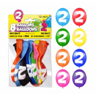8 ballons chiffre 2 pour décoration anniversaire enfant