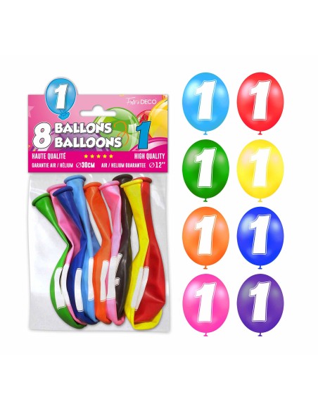 8 ballons chiffre 1 pour décoration anniversaire enfant