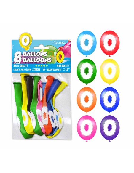 8 ballons chiffre 0 pour décoration anniversaire enfant