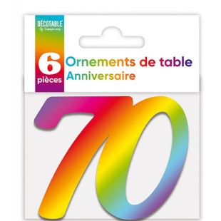 6 déco de table chiffre 70 multicolore pour anniversaire adulte