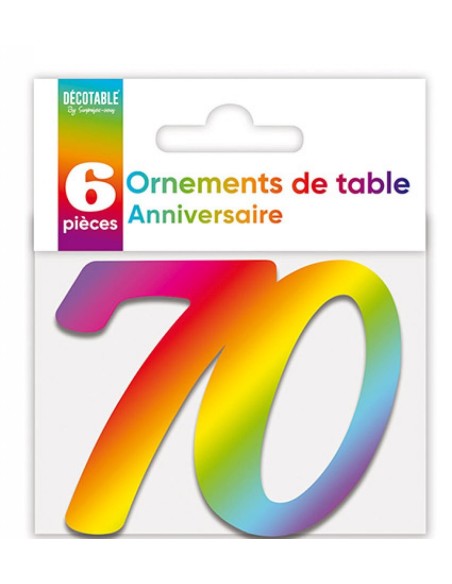 6 déco de table chiffre 70 multicolore pour anniversaire adulte