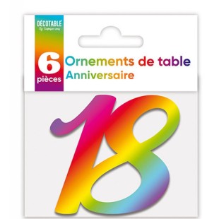 6 déco de table chiffre 18 multicolore pour anniversaire adulte