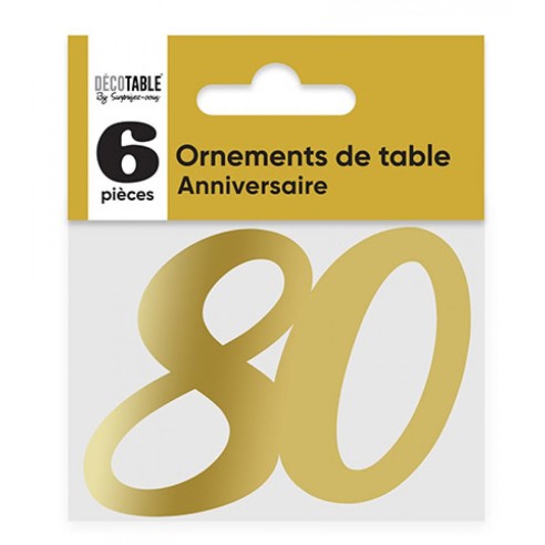 6 déco de table chiffre 80 doré pour anniversaire adulte