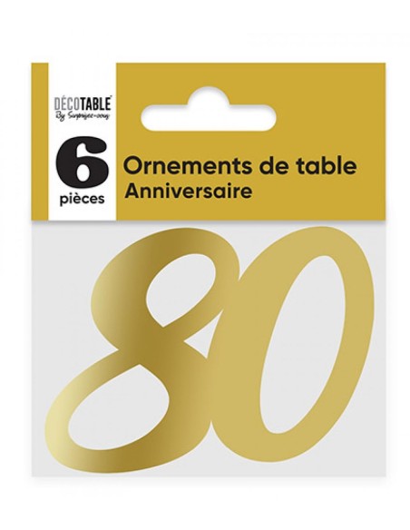 6 déco de table chiffre 80 doré pour anniversaire adulte