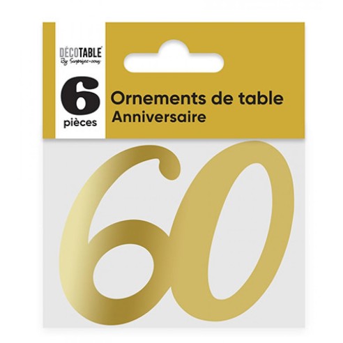 6 déco de table chiffre 60 doré pour anniversaire adulte