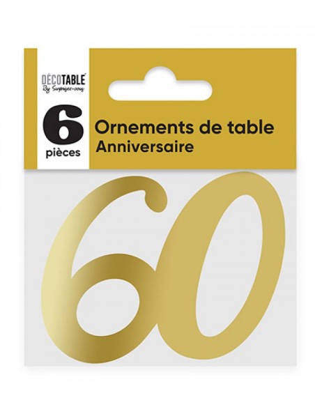 6 déco de table chiffre 60 doré pour anniversaire adulte