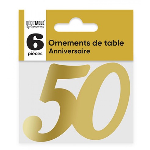 6 déco de table chiffre 50 doré pour anniversaire adulte