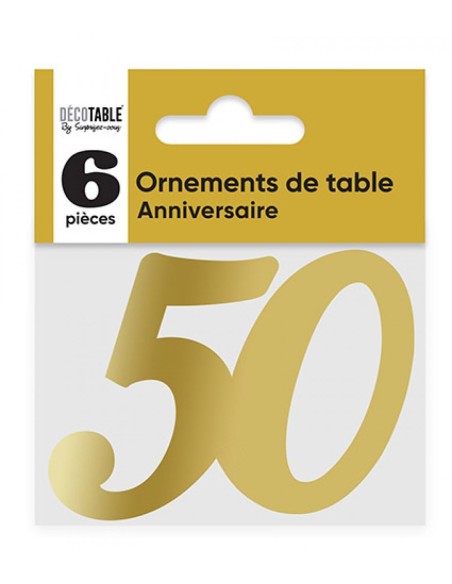 6 déco de table chiffre 50 doré pour anniversaire adulte