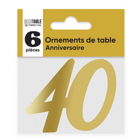 6 déco de table chiffre 40 doré pour anniversaire adulte