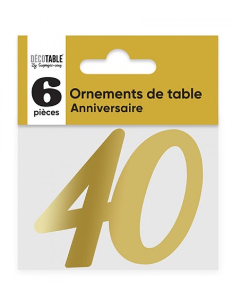 6 déco de table chiffre 40 doré pour anniversaire adulte