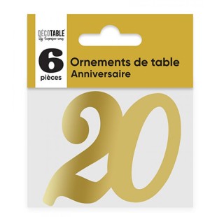 6 déco de table chiffre 20 doré pour anniversaire adulte