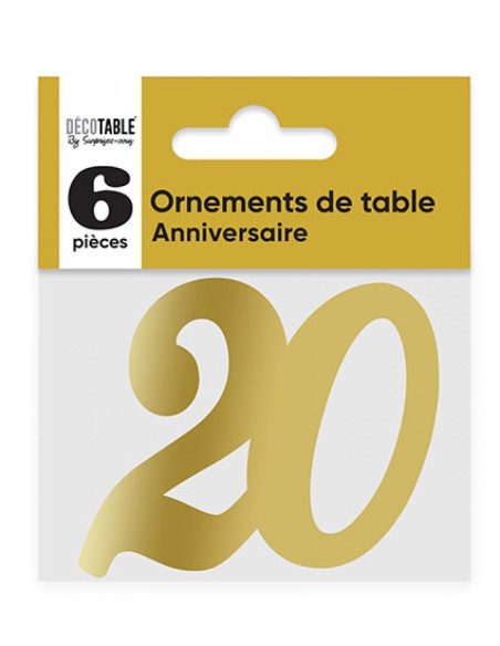 6 déco de table chiffre 20 doré pour anniversaire adulte